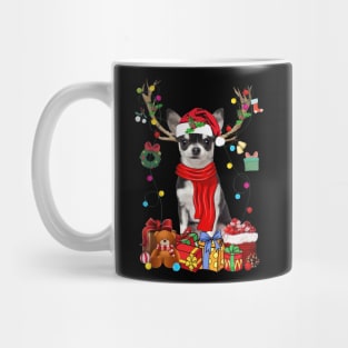 Black Chihuahua Reindeer Santa Christmas Color Lights Mug